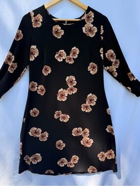 Tommy Hilfiger Black Mini Dress with Tan Floral Print